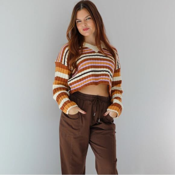Hope’s Cropped Striped Knit Sweater Medium - Picture 1 of 4